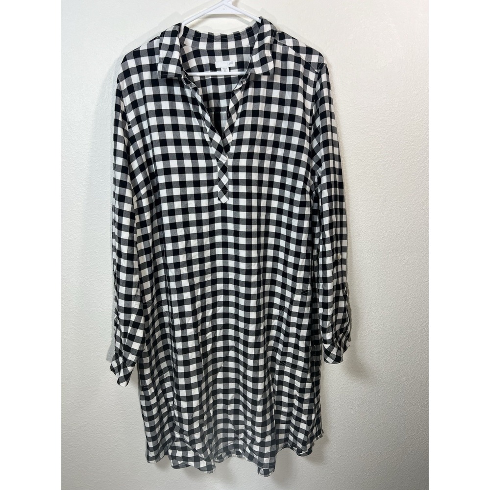 J. Jill Buffalo Plaid Gingham Collared Long Sleeve Tunic Shirt Dress Black  XL